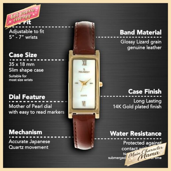 Slim Leather Strap Dress Watch with Roman Numerals and Mother of Pearl Face main image 6